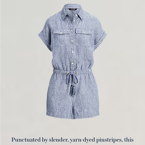 Lauren Ralph Lauren Pinstripe Linen Shorts-Sleeve Romper size 2P - Picture 8 of 8